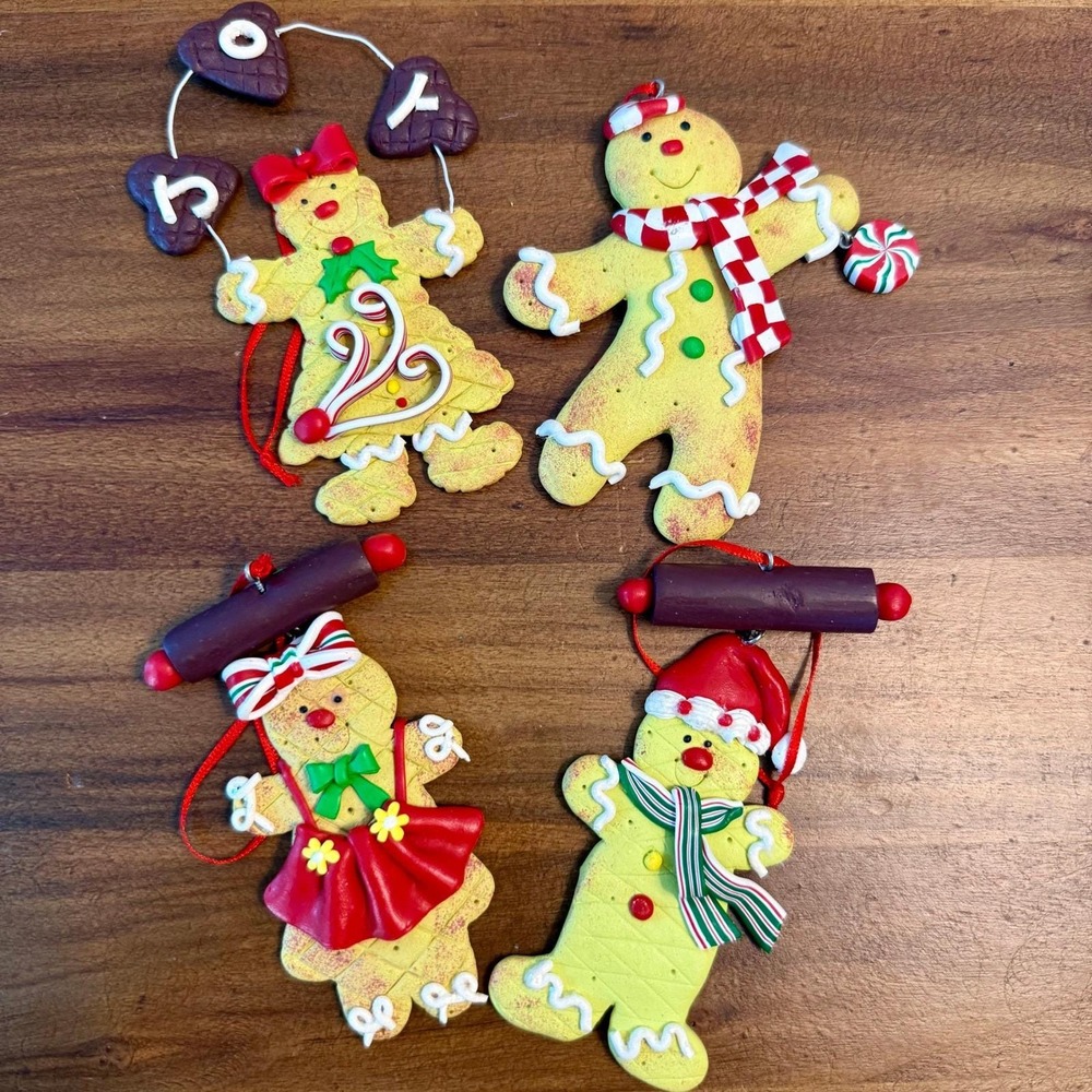 Set of 4 Vintage Gingerbread Man‎ Gingerbread Woman Christmas Ornaments Hanging